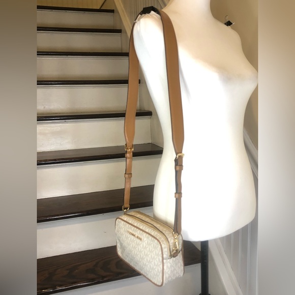 MICHAEL KORS White Leather MK Monogram Jet Set Tote Crossbody Shoulder Body - Picture 3 of 17